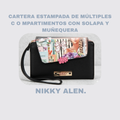 CARTERA ESTAMPADA DE MÚLTIPLES COMPARTIMENTOS CON SOLAPA Y MUÑEQUERA (BLACK)